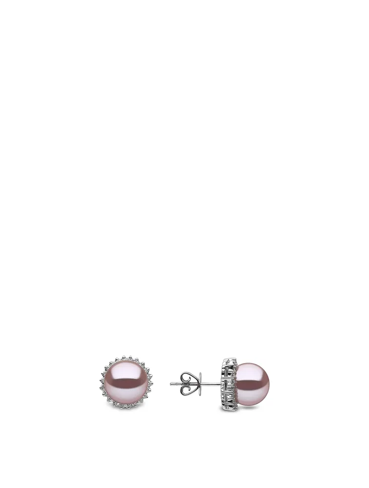 18K White Gold Pearl Earrings With Diamonds