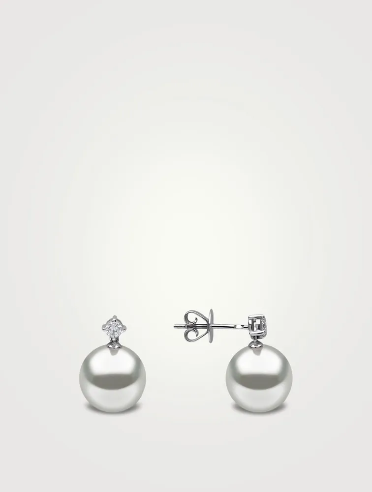 18K Gold Australian South Sea Pearl Earrings With Diamonds