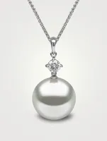 Classic 18K White Gold Pendant Necklace With Australian South Sea Pearl And Diamond