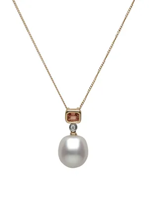 18K White Gold Pendant Necklace With Australian South Sea Pearl, Pink Sapphire And Diamond