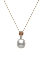 18K White Gold Pendant Necklace With Australian South Sea Pearl, Pink Sapphire And Diamond