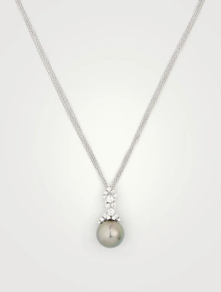 18K White Gold Pendant Necklace With Tahitian Pearl And Diamonds