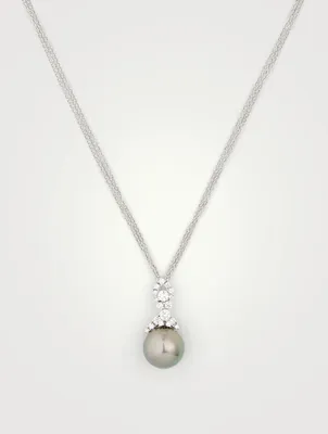 18K White Gold Pendant Necklace With Tahitian Pearl And Diamonds