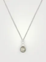 18K White Gold Pendant Necklace With Tahitian Pearl And Diamonds