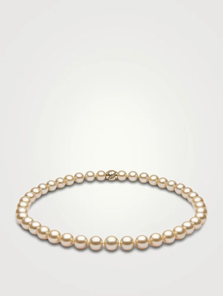 Classic 18K Gold Indonesian South Sea Pearl Necklace With Diamonds