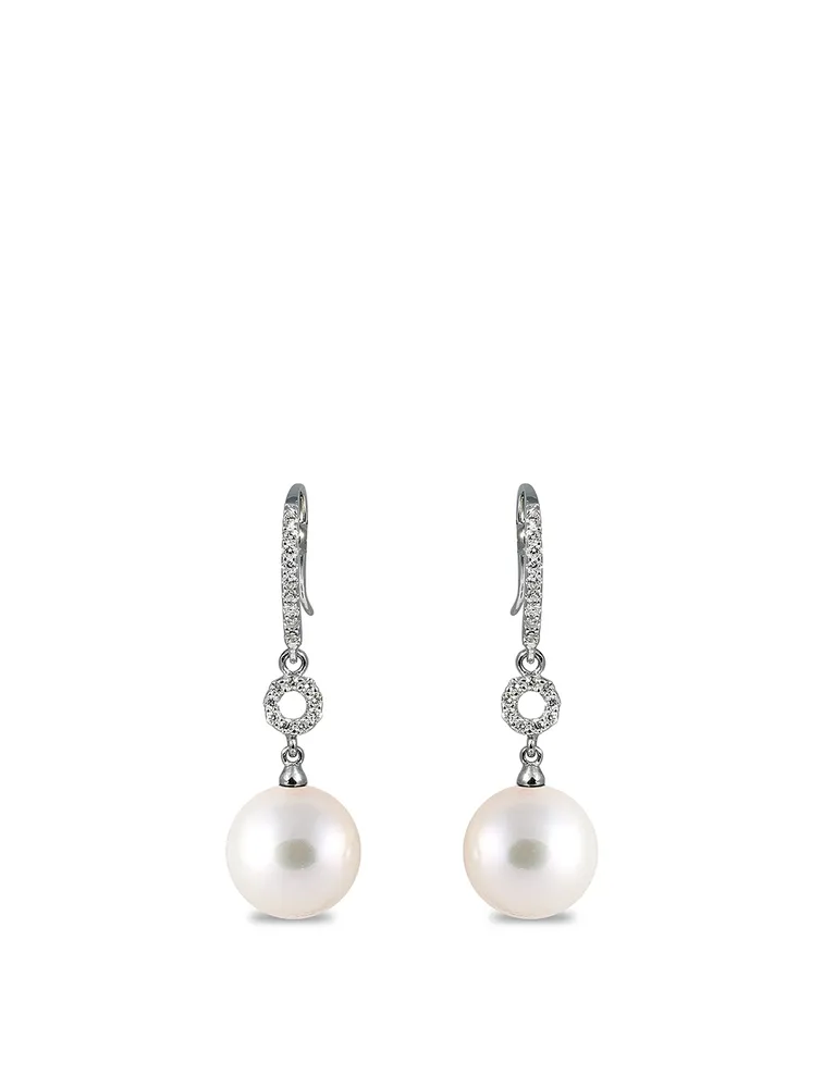 18K White Gold Pearl Earrings With Diamonds