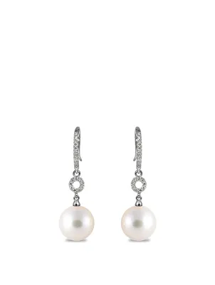 18K White Gold Pearl Earrings With Diamonds