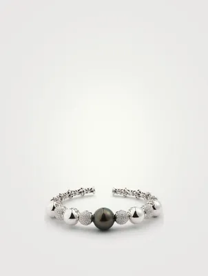 Twilight 18K White Gold Bangle Bracelet With Tahitian Pearl And Diamonds