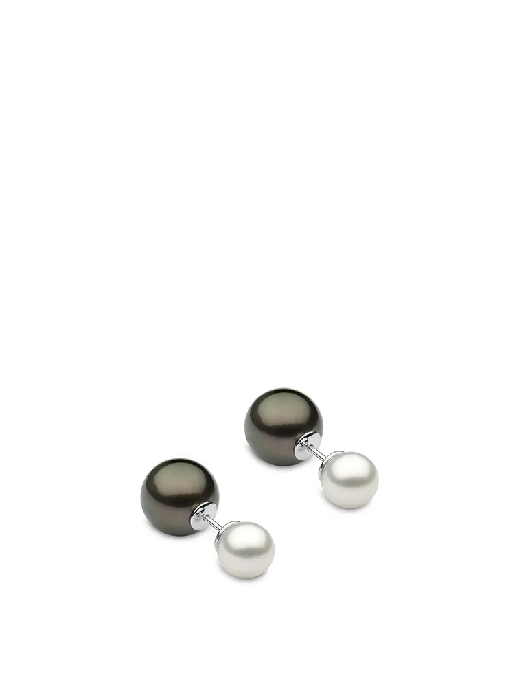 18K White Gold Australian And Tahitian South Sea Pearl Duet Earrings