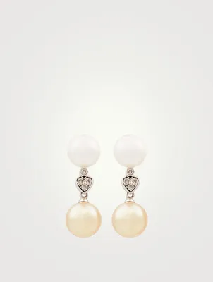 18K White Gold Australian And Indonesian South Sea Pearl Earrings