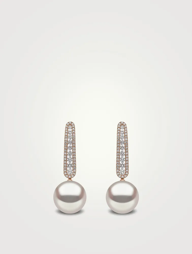 18K Rose Gold Australian South Sea Pearl Earrings With Diamonds