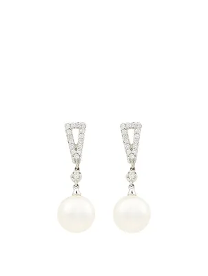18K White Gold Akoya Pearl Earrings With Diamonds