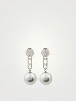 18K White Gold Tahitian Pearl Earrings With Diamonds