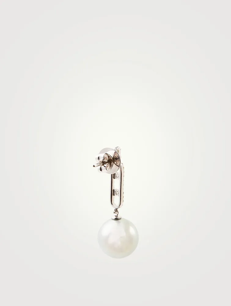 18K White Gold Tahitian Pearl Earrings With Diamonds