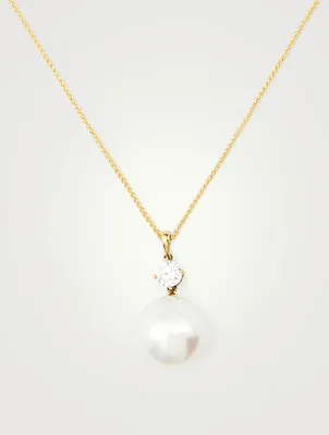 18K Gold Pendant Necklace With Australian South Sea Pearl And Diamond