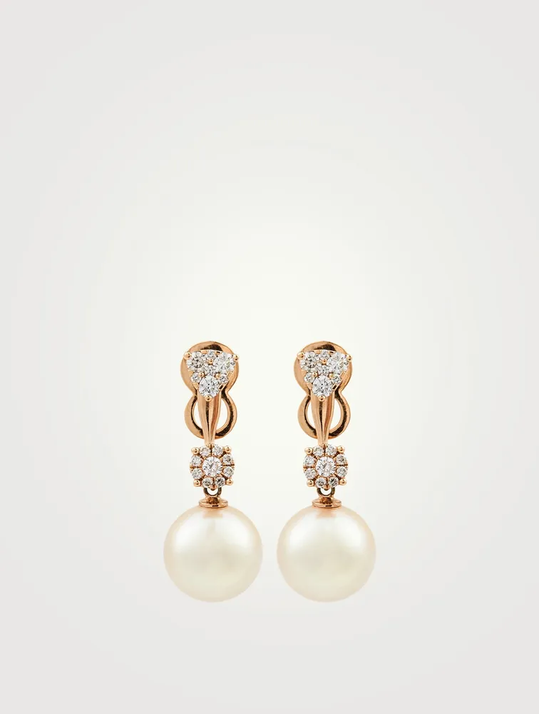 18K Rose Gold Australian South Sea Pearl Earrings With Diamonds