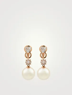 18K Rose Gold Australian South Sea Pearl Earrings With Diamonds