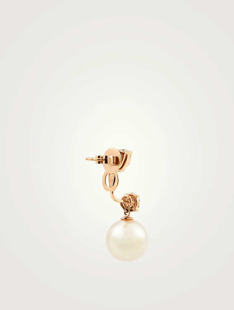 18K Rose Gold Australian South Sea Pearl Earrings With Diamonds