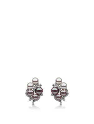 18K White Gold Multi Pearl Earrings With Diamonds