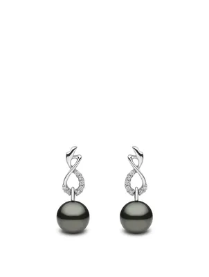 18K White Gold Tahitian Pearl Earrings With Diamonds