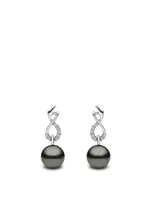 18K White Gold Tahitian Pearl Earrings With Diamonds