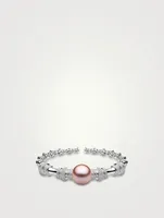 18K White Gold Bangle Bracelet With Pearl And Diamonds