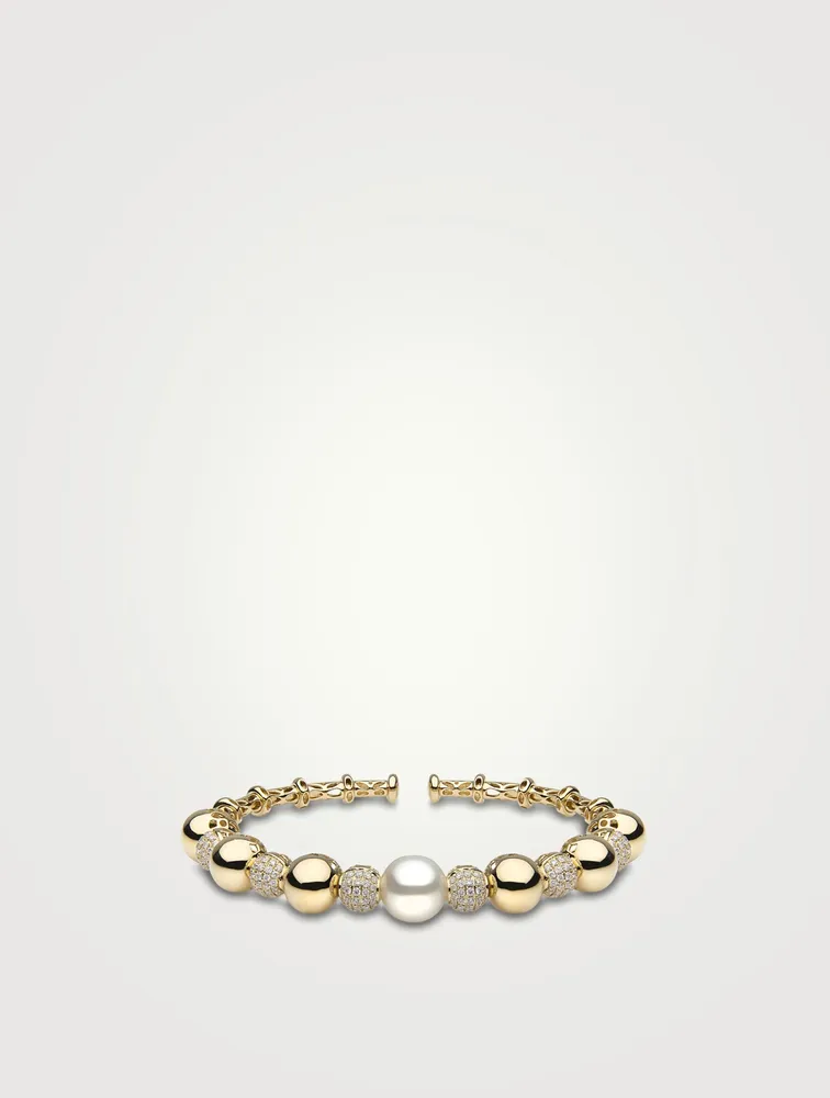 Aurelia 18K Gold Bangle Bracelet With Australian South Sea Pearl And Diamonds