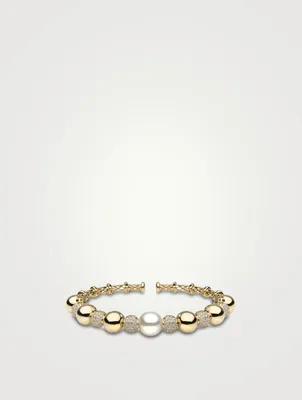 Aurelia 18K Gold Bangle Bracelet With Australian South Sea Pearl And Diamonds
