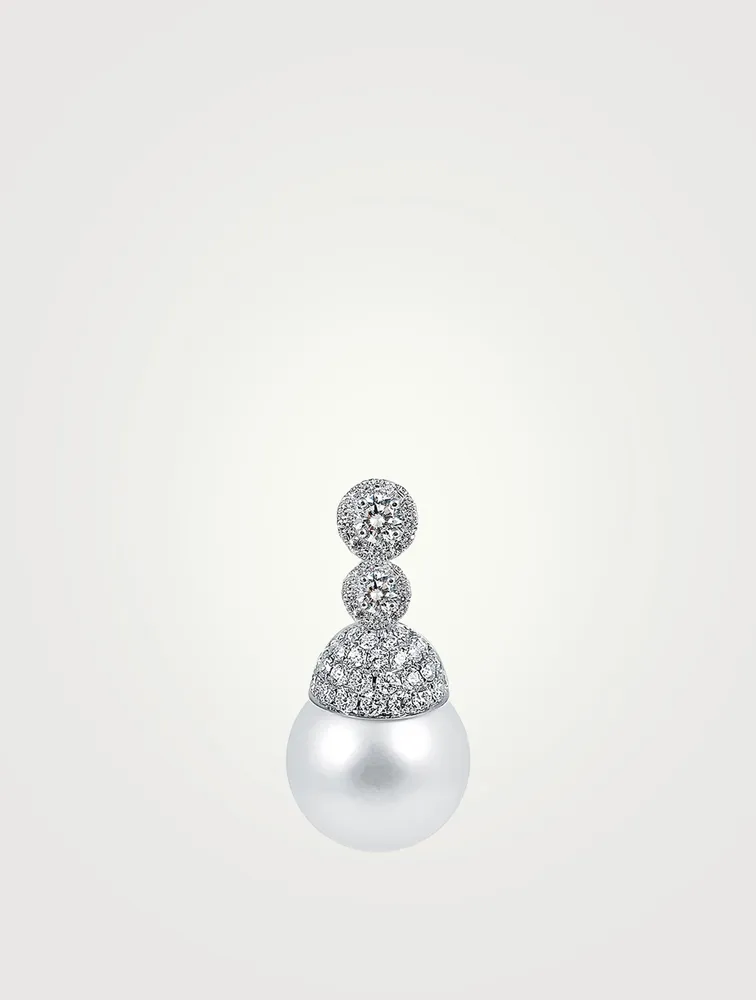 18K White Gold Australian South Sea Pearl Pendant With Diamonds