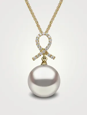 18K Gold Pendant Necklace With Pearl And Diamonds
