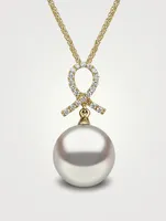 18K Gold Pendant Necklace With Pearl And Diamonds