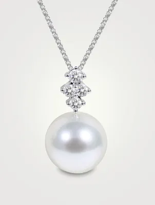 18K White Gold Pendant Necklace With Australian South Sea Pearl And Diamonds