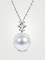 18K White Gold Pendant Necklace With Australian South Sea Pearl And Diamonds