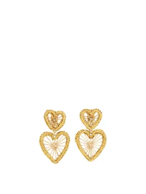 Golden Heartbreakers  Iraca Palm And Gold-Plated Bronze Drop Earrings