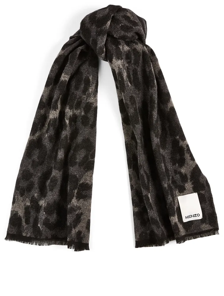 Wool Scarf In Leopard Jacquard