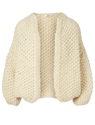 Big Pearl Pattern Merino Wool Cardigan