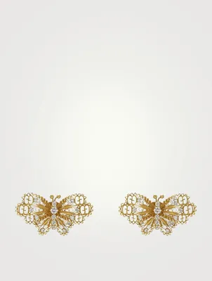 18K Gold Butterfly Stud Earrings With Diamonds