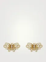 18K Gold Butterfly Stud Earrings With Diamonds