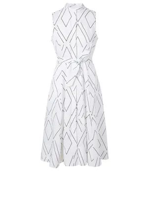 Clevete Linen Midi Dress Geometric Print