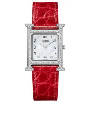 Heure H PM Alligator Strap Watch With Diamonds, 21 x 21 mm