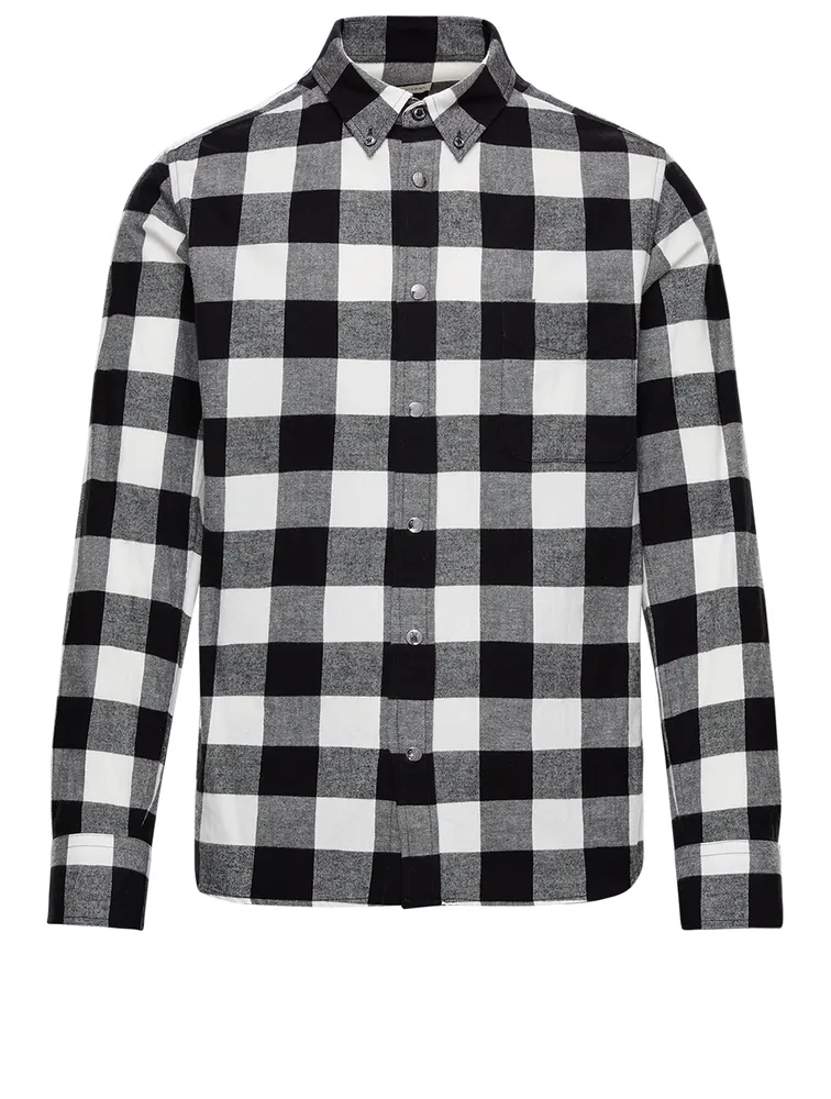 Cotton Flannel Shirt Buffalo Check Print