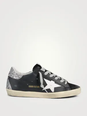 Super-Star Leather And Suede Sneakers With Glitter Heel Tab
