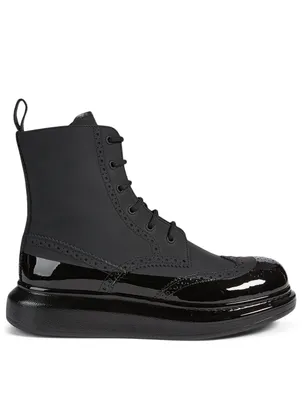 Hybrid Leather Brogue Lace-Up Boots