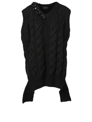 Wool-Blend Cable Knit Vest With Beading