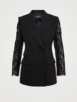 Wool Double-Breasted Blazer With Lace Sleeve