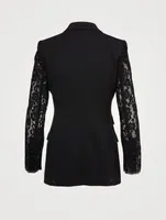 Wool Double-Breasted Blazer With Lace Sleeve