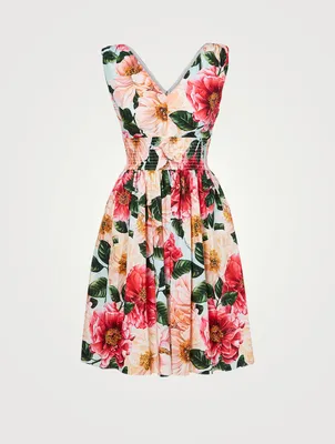 Cotton Sleeveless Midi Dress Floral Print