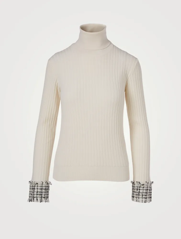 Wool And Alpaca Sweater With Tweed Cuff