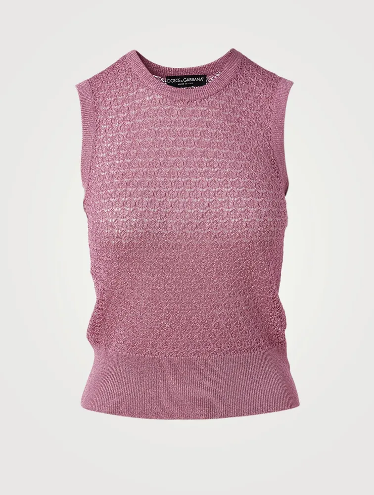 Lurex Lace-Stitch Sleeveless Sweater