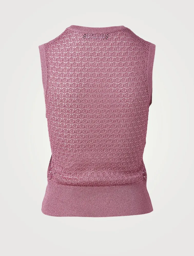 Lurex Lace-Stitch Sleeveless Sweater